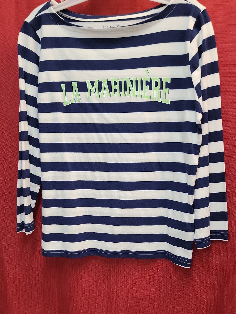 J. Crew Navy & White Striped Long-Sleeve Tee with Lime Text